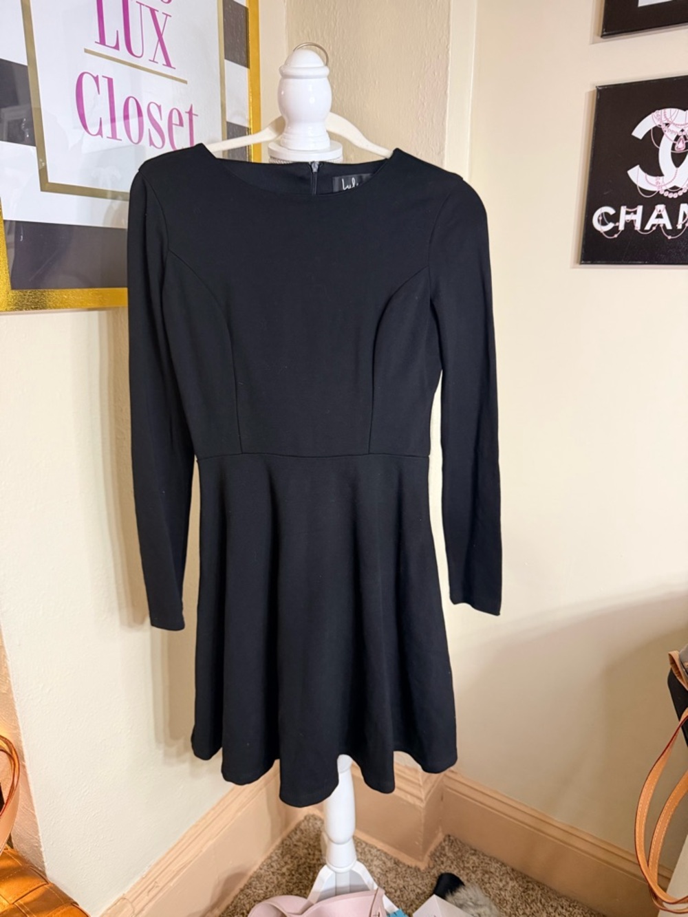 Lulu's Black Long-Sleeve Fit & Flare Dress